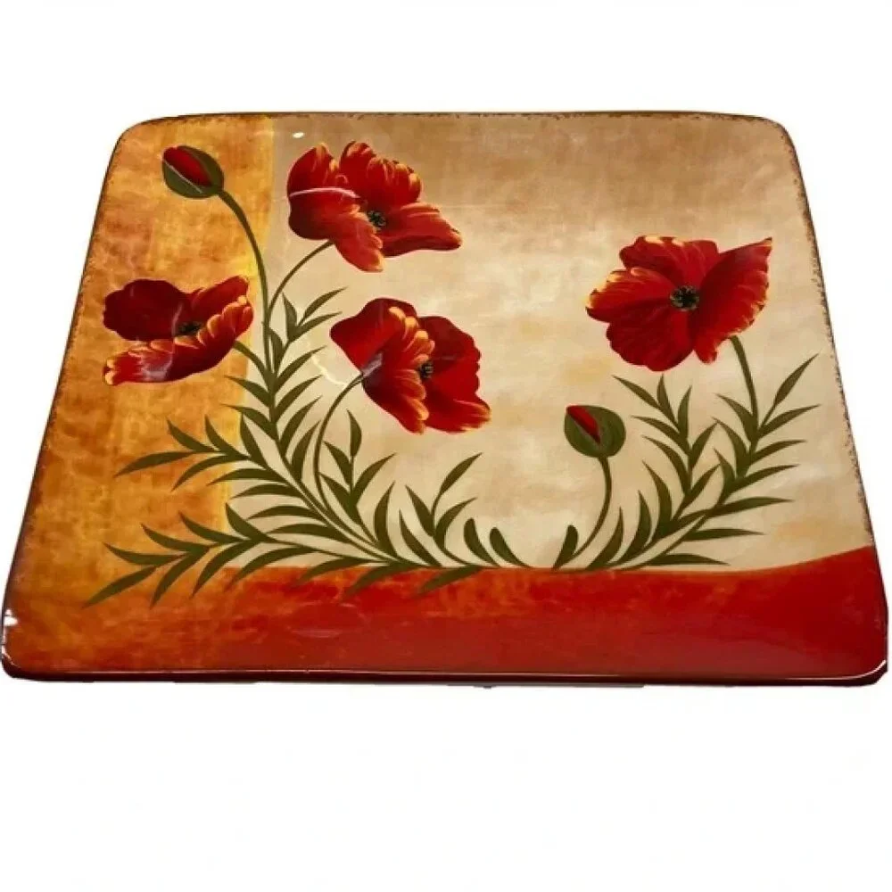 Pier 1 Poppies Earthenware Square Dinner Plate 10.5